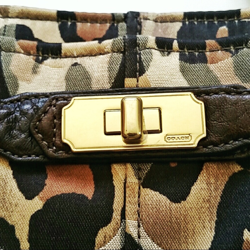 LIKE NEW COACH Brown & Gold Ocelot Print Satchel - Picture 8 of 9